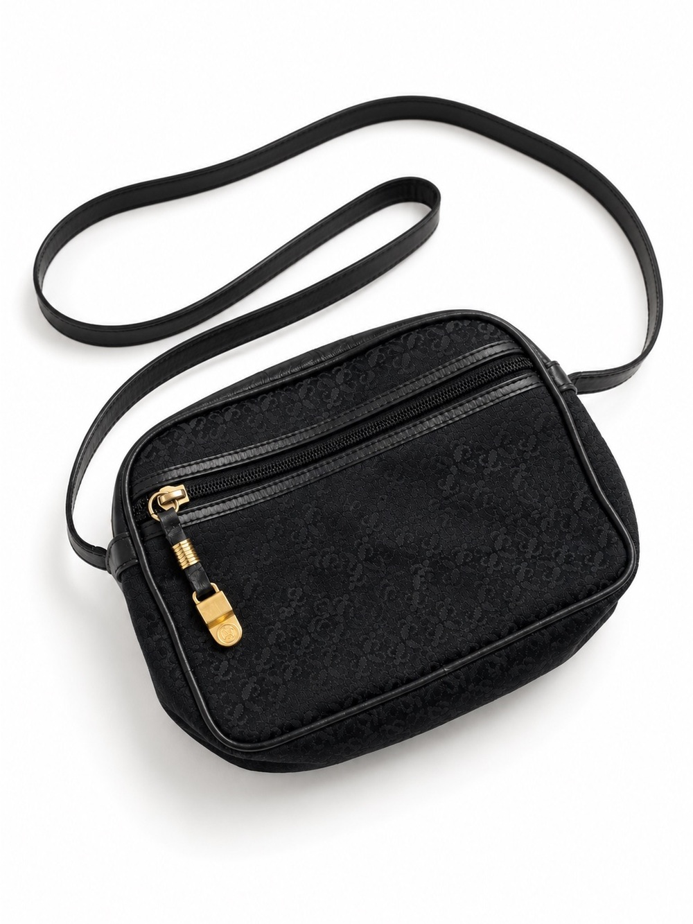 Vintage Loewe Handbag Canvas Leather Anagram Camera Bag Crossbody Black